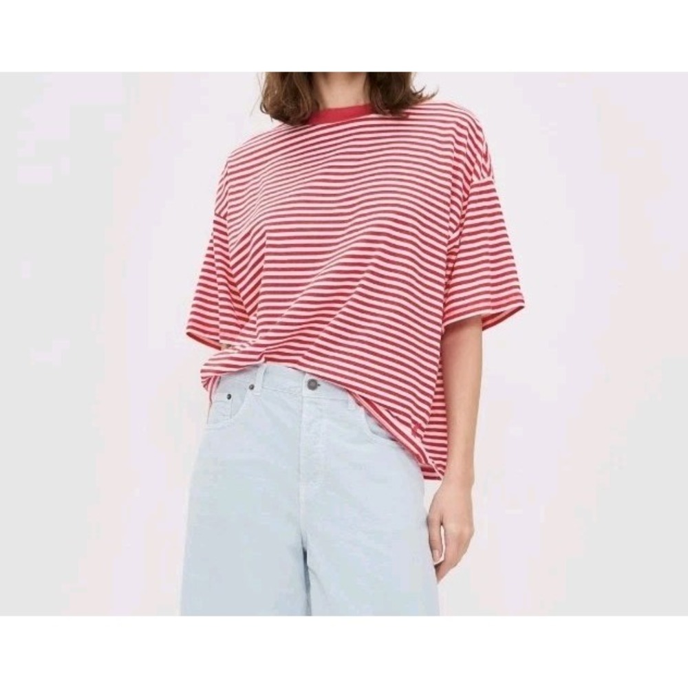 FP Movement Oversized Stripe Tackle Tee Red/White Size S NWT